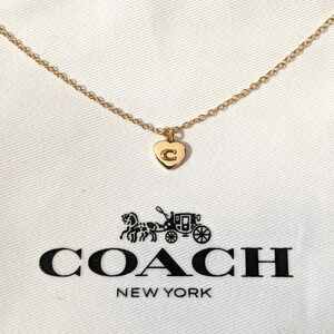 Coach Gold Necklace Iconic Mini C Solid Heart Charm + Dust Bag NWT 16–18"